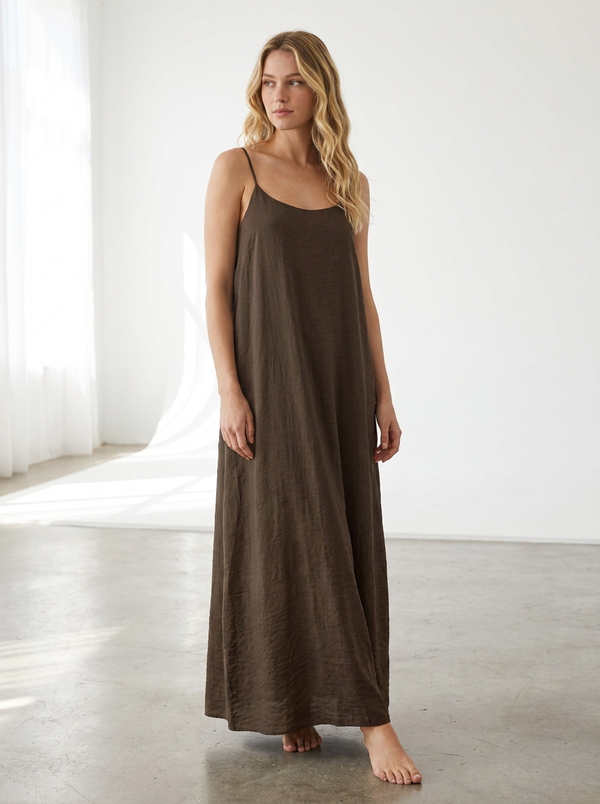 Renora Women's Solid Cami Lounge Dress — Elegant Sleeveless Long Summer Dress