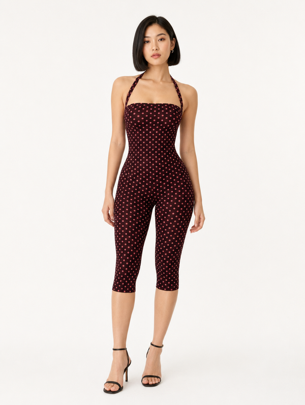 Renora Women's Polka Dot Halter Bodycon Jumpsuit — Elegant Retro Sleeveless Romper